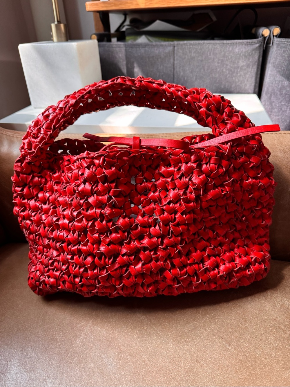 Mango x Eckhaus Latta Red Handmade Woven Leather Bag top handle designer